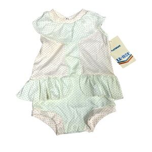 Vintage Le Roi Baby Girl White Polka Dot Romper Bodysuit Size 11-17 lbs 90s NWT